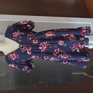 Xhilaration Size Large Floral Print Vee Neckline with Tie Ruffed Hem Dress